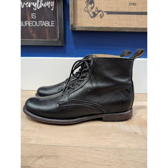 Frye Black Pebbled Leather Phillip Lace-Up Boots Mens 8.5 D Mexico main image 6